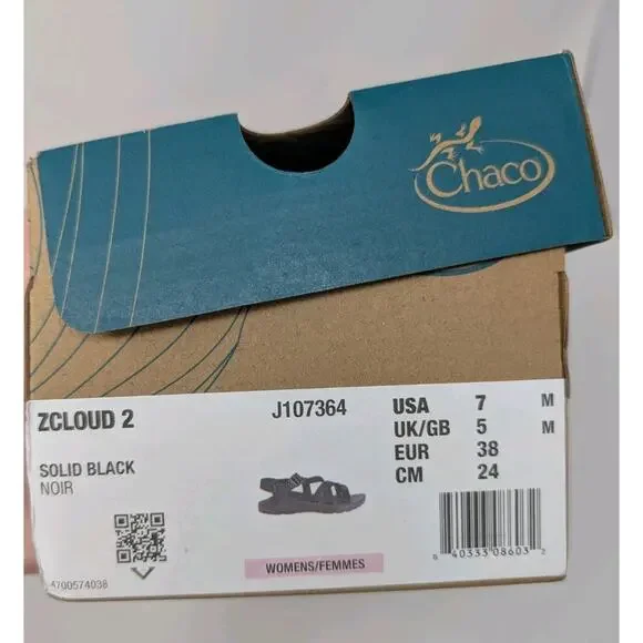 Chaco Womens Sz 7 Z Cloud 2 Sandals in Solid Black w/Box Gorpcore - Picture 9 of 9